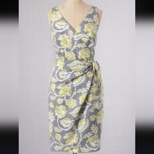 Boden Portofino Linen Cotton Faux Wrap Floral Dress Floral Summer Grey Yellow 6R